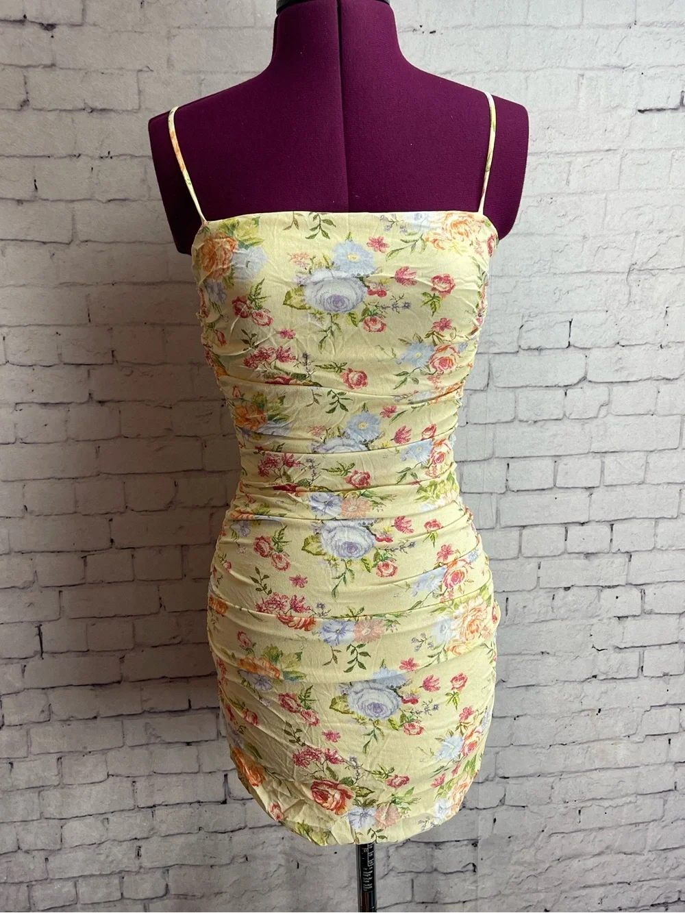 We wore what size XS yellow floral print mini dress
